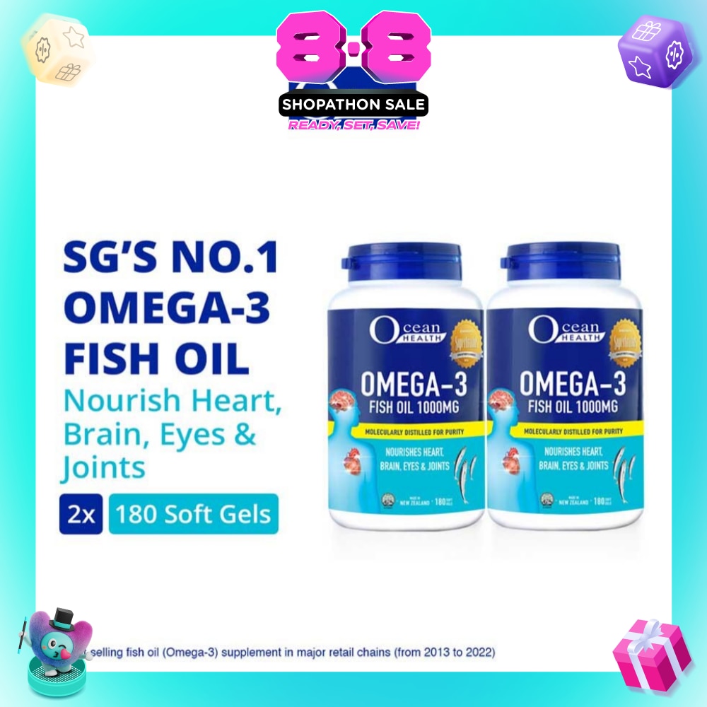 Omega-3 Fish Oil Softgel 1000mg Packset(For Heart, Brain, Eyes & Joints + Halal) 180s x 2