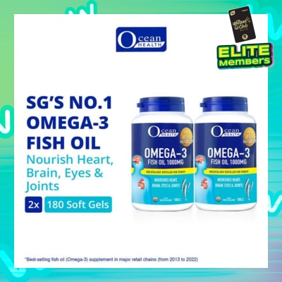 OCEAN HEALTH Omega-3 Fish Oil Softgel 1000mg Packset(For Heart, Brain, Eyes & Joints + Halal) 180s x 2