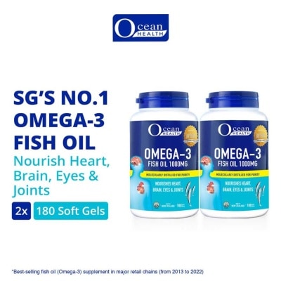 OCEAN HEALTH Omega-3 Fish Oil Softgel 1000mg Packset(For Heart, Brain, Eyes & Joints + Halal) 180s x 2