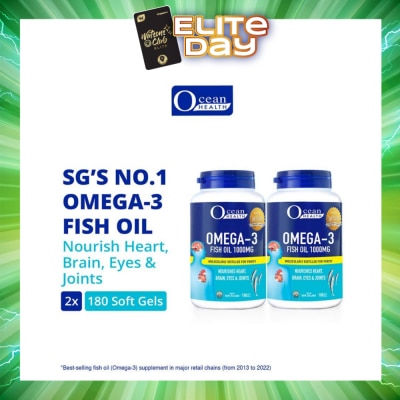OCEAN HEALTH - Omega-3 Fish Oil Softgel 1000mg Packset(For Heart, Brain, Eyes & Joints + Halal) 180s x 2