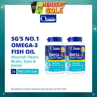 OCEAN HEALTH - Omega-3 Fish Oil Softgel 1000mg Packset(For Heart, Brain, Eyes & Joints + Halal) 180s x 2