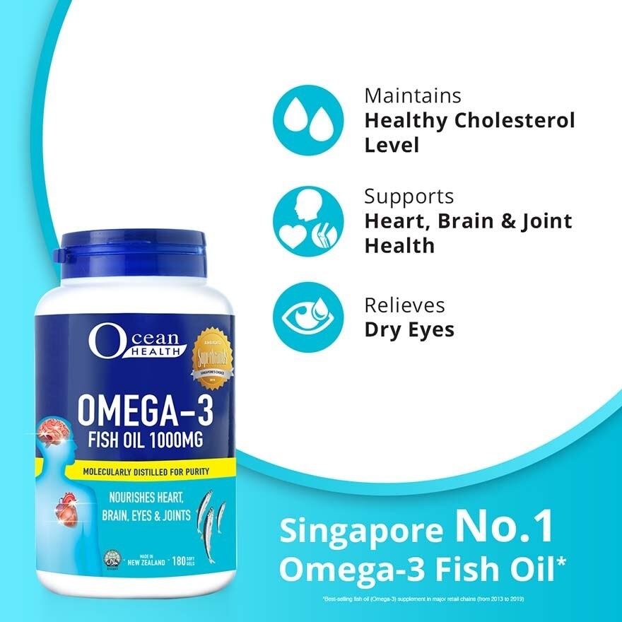 Omega-3 Fish Oil Softgel 1000mg Packset(For Heart, Brain, Eyes & Joints + Halal) 180s x 2