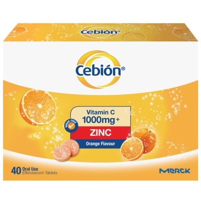 CEBION Vitamin C 1000mg + Zinc Effervescent Tablet Orange Flavour 40s