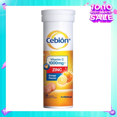 CEBION Vitamin C + Zinc 1000mg Effervescent Tablets Orange Flavour 10s