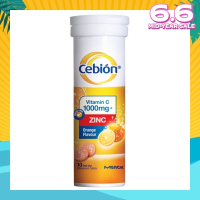 CEBION Vitamin C + Zinc 1000mg Effervescent Tablets Orange Flavour 10s