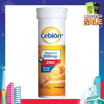 CEBION Vitamin C + Zinc 1000mg Effervescent Tablets Orange Flavour 10s