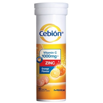 CEBION Vitamin C + Zinc 1000mg Effervescent Tablets Orange Flavour 10s