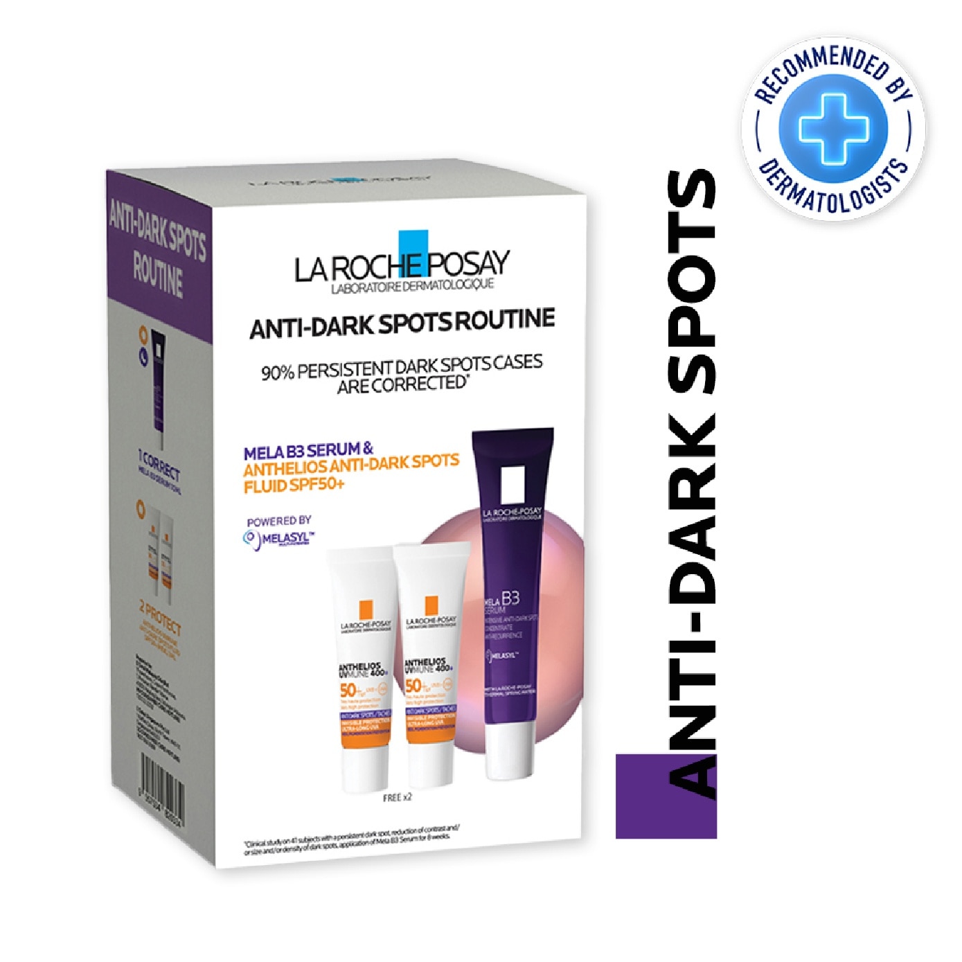 Anti-Dark Spot Routine Kit consists Mela B3 Serum 10ml + Anthelios Anti Darkspot 3ml x 2s