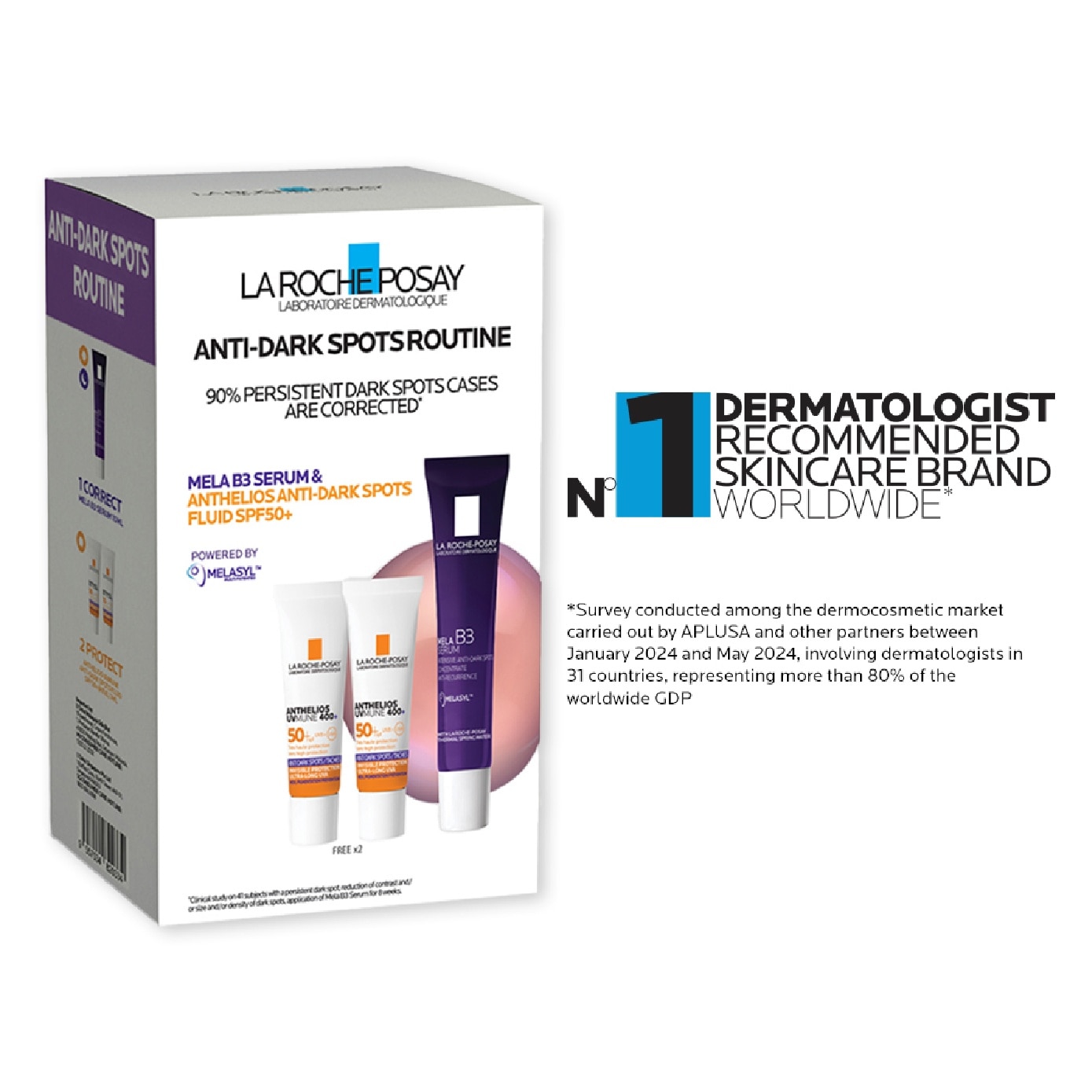 Anti-Dark Spot Routine Kit consists Mela B3 Serum 10ml + Anthelios Anti Darkspot 3ml x 2s