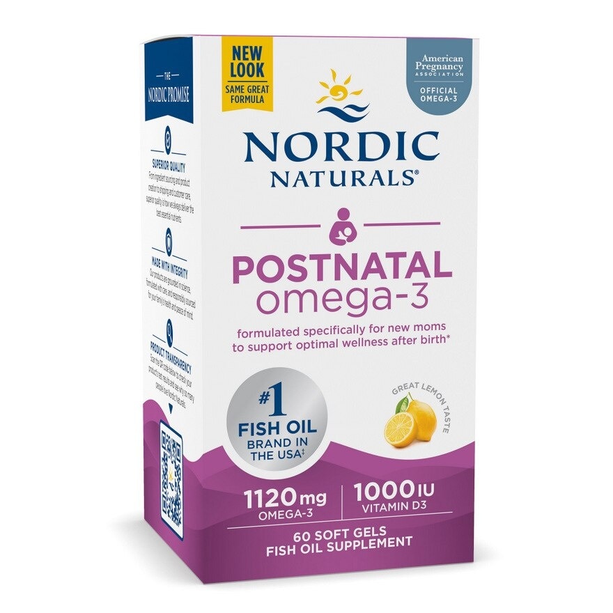 Post Natal Omega-3 Dietary Supplement Lemon Flavour Softgels (Formulated Specifically for New Moms to Support Optimal Wellness After Birth) 60s