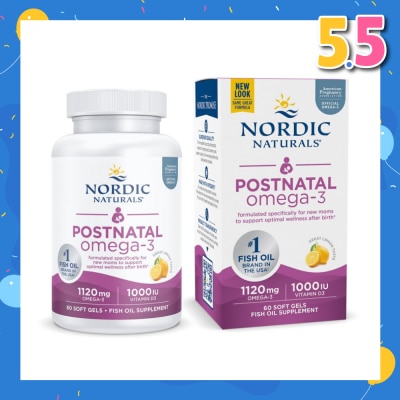 NORDIC NATURALS Post Natal Omega-3 Dietary Supplement Lemon Flavour Softgels (Formulated Specifically for New Moms to Support Optimal Wellness After Birth) 60s