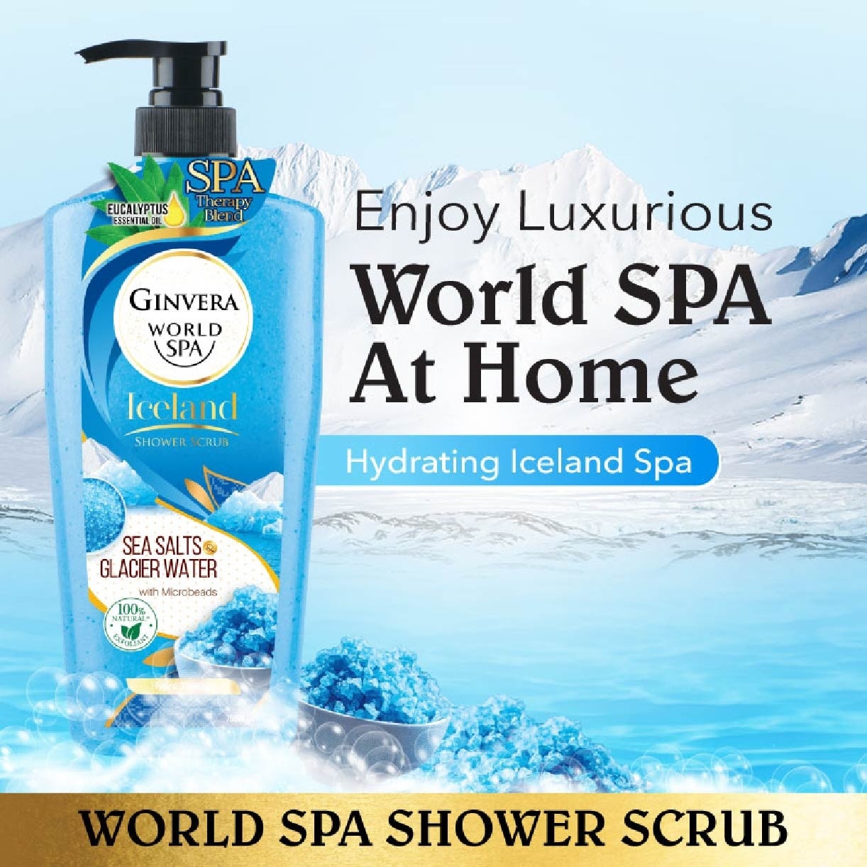 World Spa Swiss Shower Scrub Glacier Water & Sea Salts 750ml