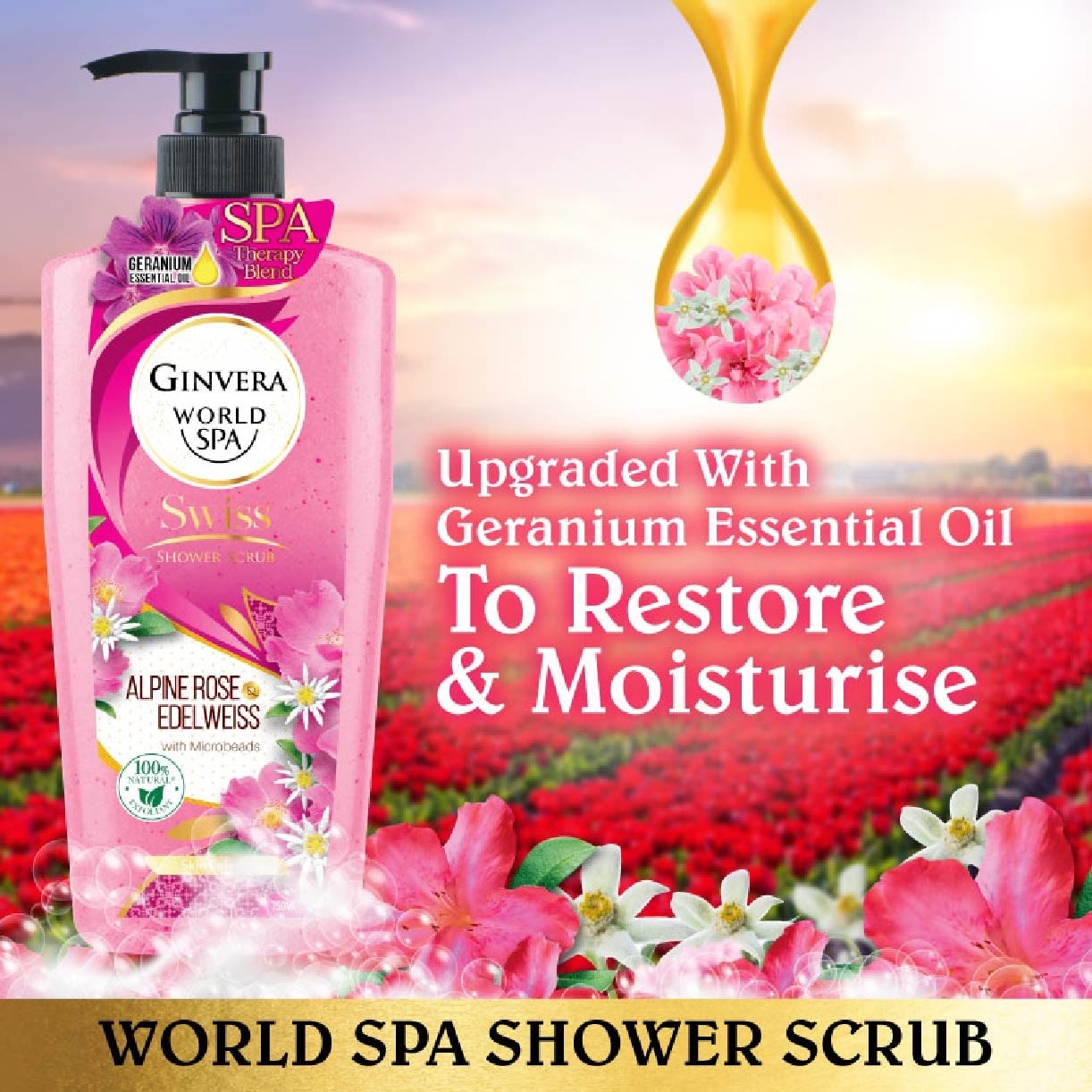 World Spa Swiss Shower Scrub Alpine Rose & Edelweiss 750g