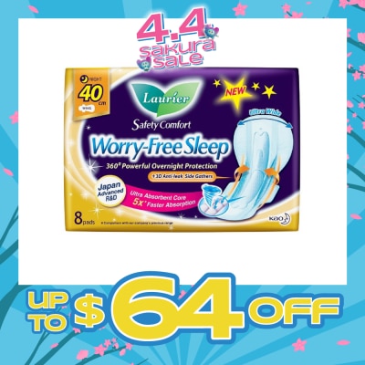 LAURIER - Safety Comfort Worry Free Sleep Sanitary Napkin with Wing Ultra Wide Anti Leak Overnight 40cm 8s