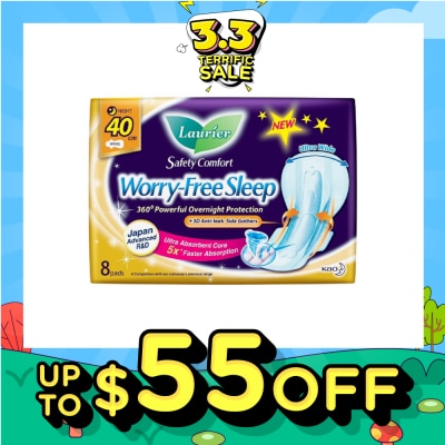 LAURIER Safety Comfort Worry Free Sleep Sanitary Napkin with Wing Ultra Wide Anti Leak Overnight 40cm 8s