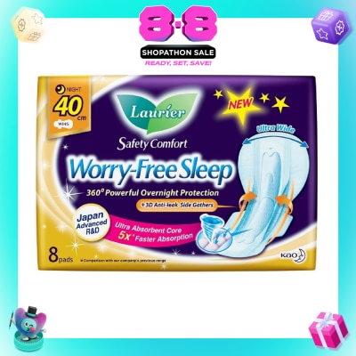 LAURIER - Safety Comfort Worry Free Sleep Sanitary Napkin with Wing Ultra Wide Anti Leak Overnight 40cm 8s