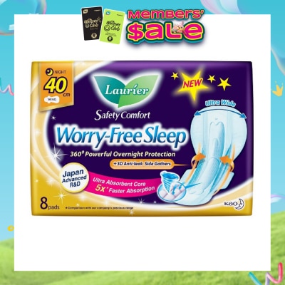 LAURIER - Safety Comfort Worry Free Sleep Sanitary Napkin with Wing Ultra Wide Anti Leak Overnight 40cm 8s