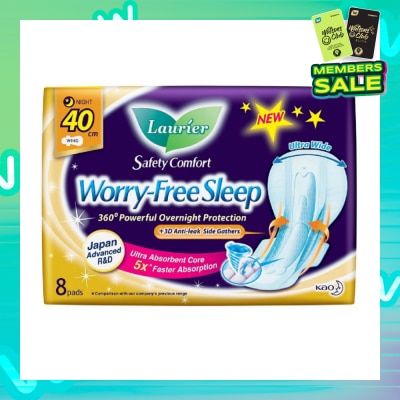 LAURIER Safety Comfort Worry Free Sleep Sanitary Napkin with Wing Ultra Wide Anti Leak Overnight 40cm 8s