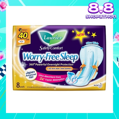 LAURIER Safety Comfort Worry Free Sleep Sanitary Napkin with Wing Ultra Wide Anti Leak Overnight 40cm 8s