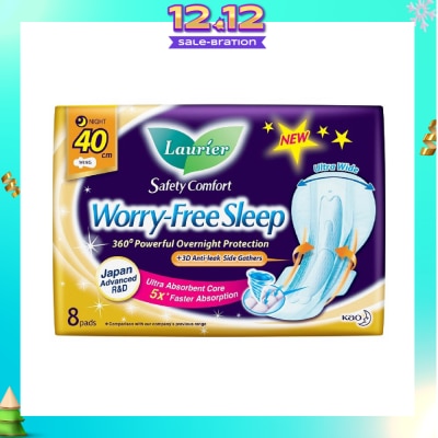 LAURIER Safety Comfort Worry Free Sleep Sanitary Napkin with Wing Ultra Wide Anti Leak Overnight 40cm 8s