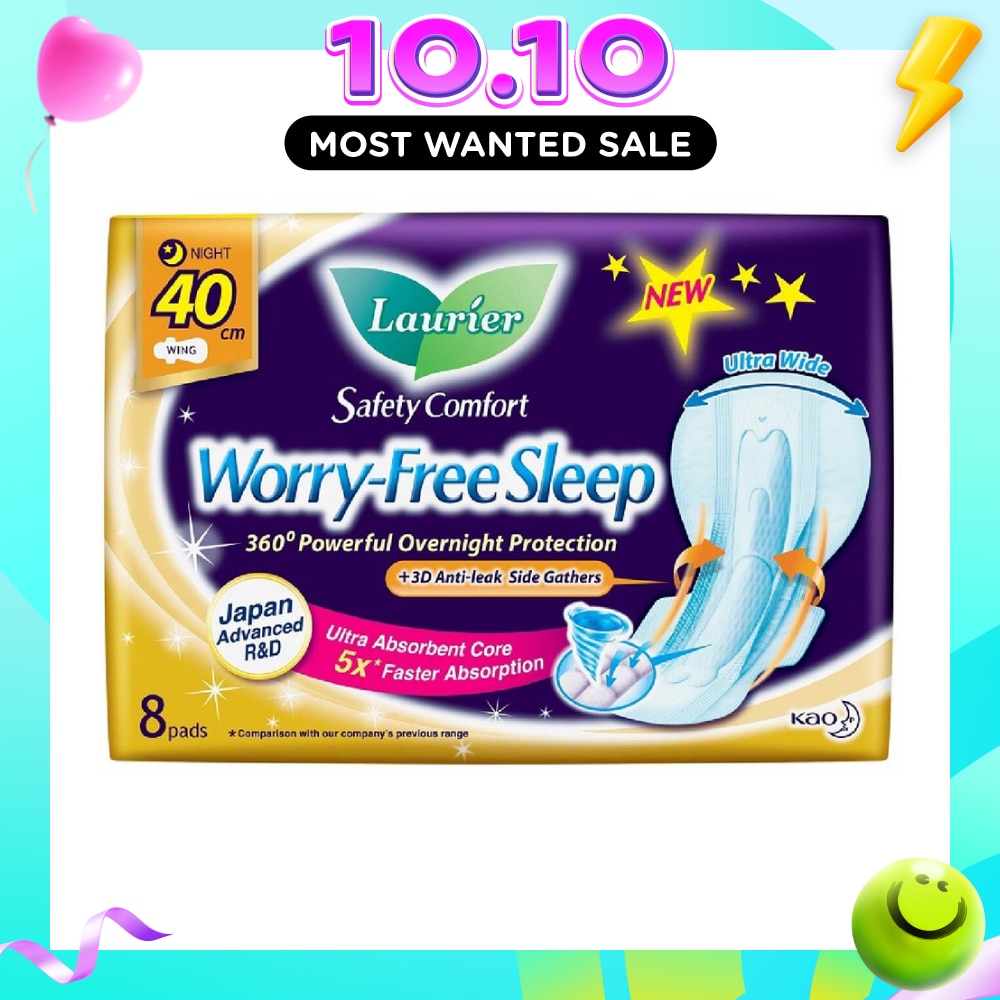 Safety Comfort Worry Free Sleep Sanitary Napkin with Wing Ultra Wide Anti Leak Overnight 40cm 8s image