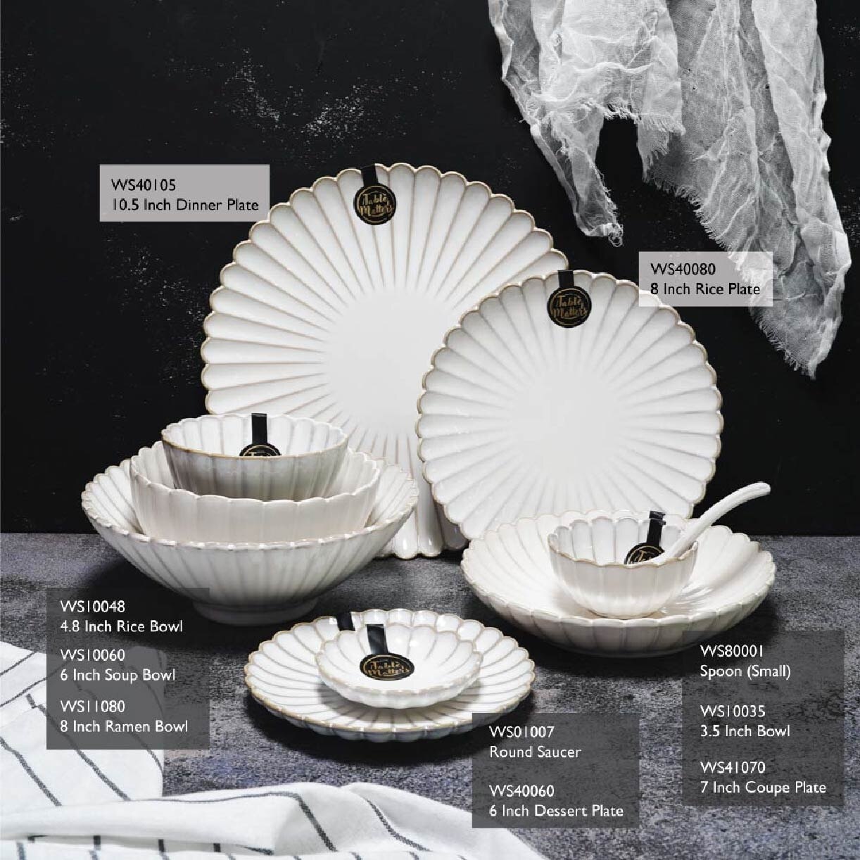 8 inch Rice Plate WS40080 White Scallop 1s