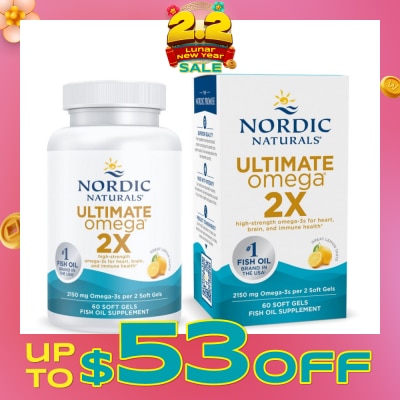 NORDIC NATURALS Ultimate Omega 2X Omega 3 Fish Oil Softgel Lemon Flavour (For General Wellness Healthy Heart & Eyes) 60s (Expiry: May`2026)