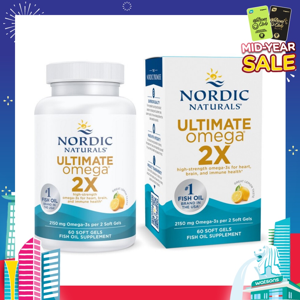 Ultimate Omega 2X Omega 3 Fish Oil Softgel Lemon Flavour (For General Wellness Healthy Heart & Eyes) 60s