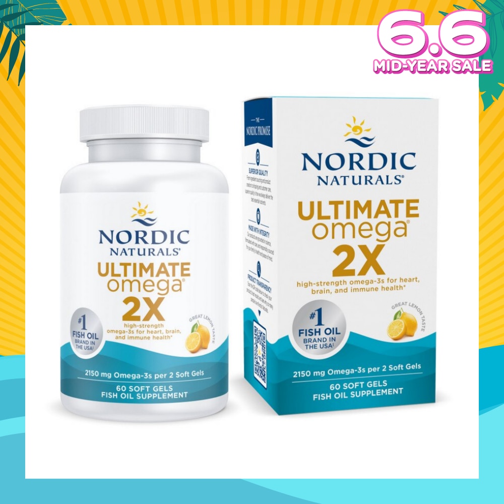 Ultimate Omega 2X Omega 3 Fish Oil Softgel Lemon Flavour (For General Wellness Healthy Heart & Eyes) 60s