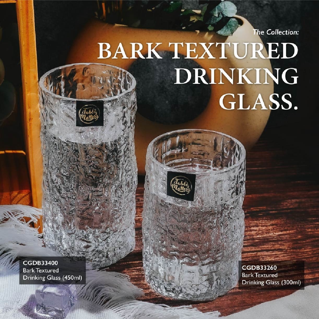 TAIKYU Bark Textured Drinking Glass CGDB33400 (High Quality And Lead-Free Glass) 350ml