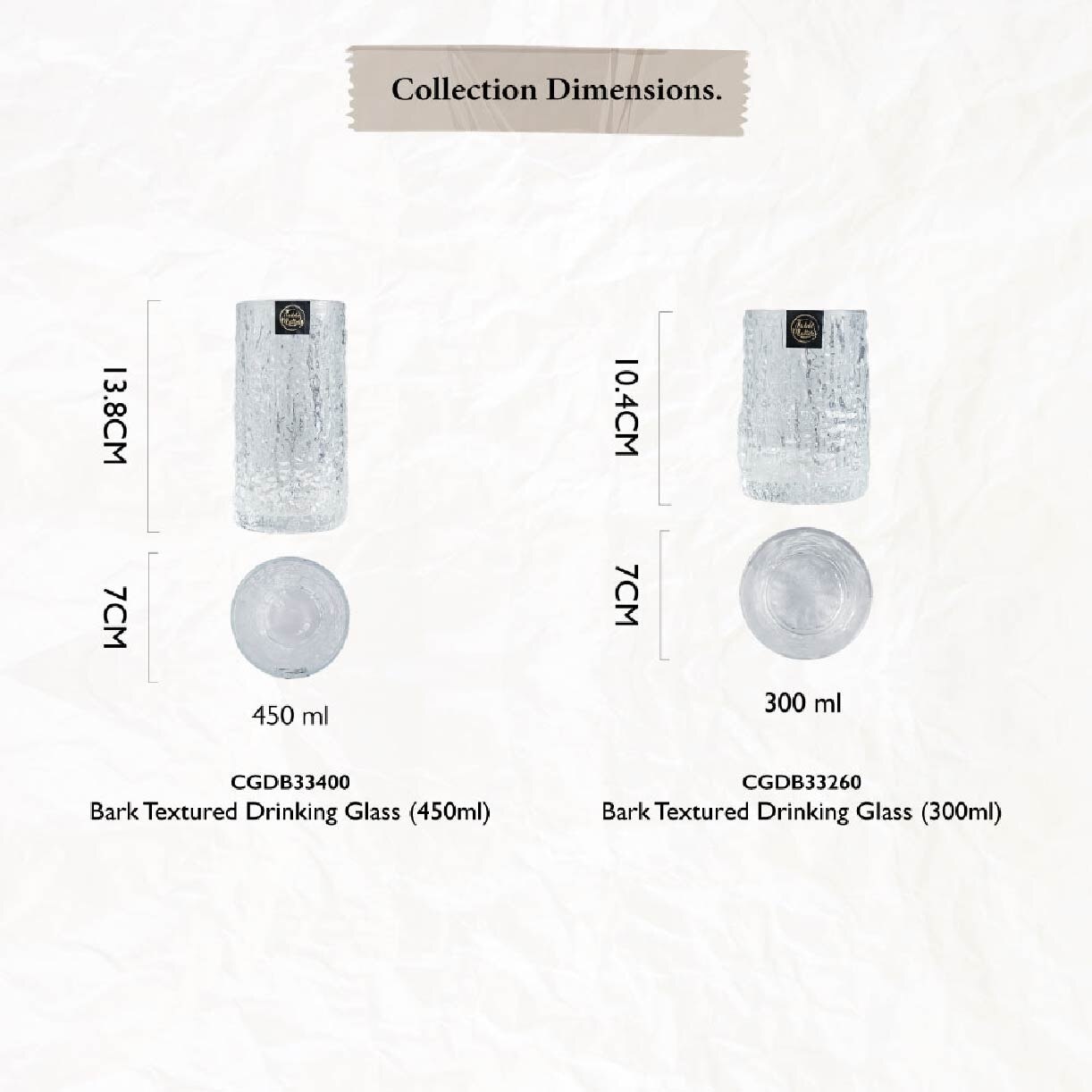 TAIKYU Bark Textured Drinking Glass CGDB33400 (High Quality And Lead-Free Glass) 350ml