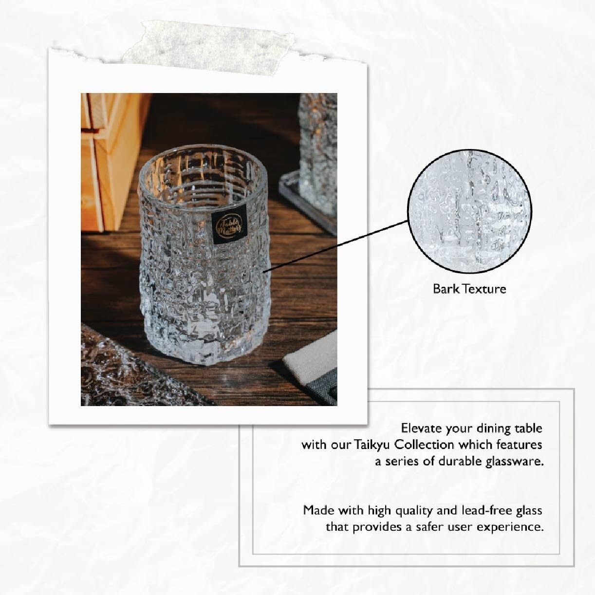 TAIKYU Bark Textured Drinking Glass CGDB33400 (High Quality And Lead-Free Glass) 350ml