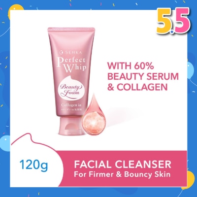SENKA Perfect Whip Collagen-in Beauty Foam Facial Cleanser (Suitable For Dry & Aging Skin + For Firmer Skin) 120g