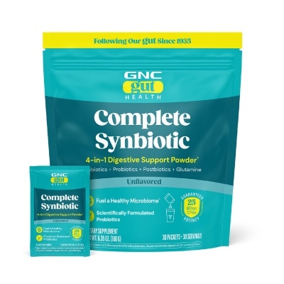 GNC - Gut Health Complete Synbiotic 4-in-1 Digestive Support Powder 25B CFU Sachet 30s