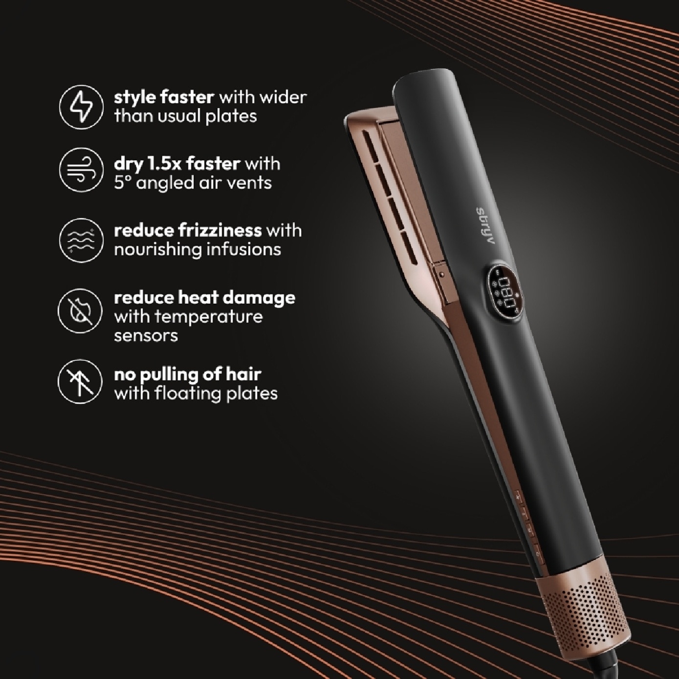 Airsleek 2-in-1 Hair Dryer & Straightener Rose Gold 1s