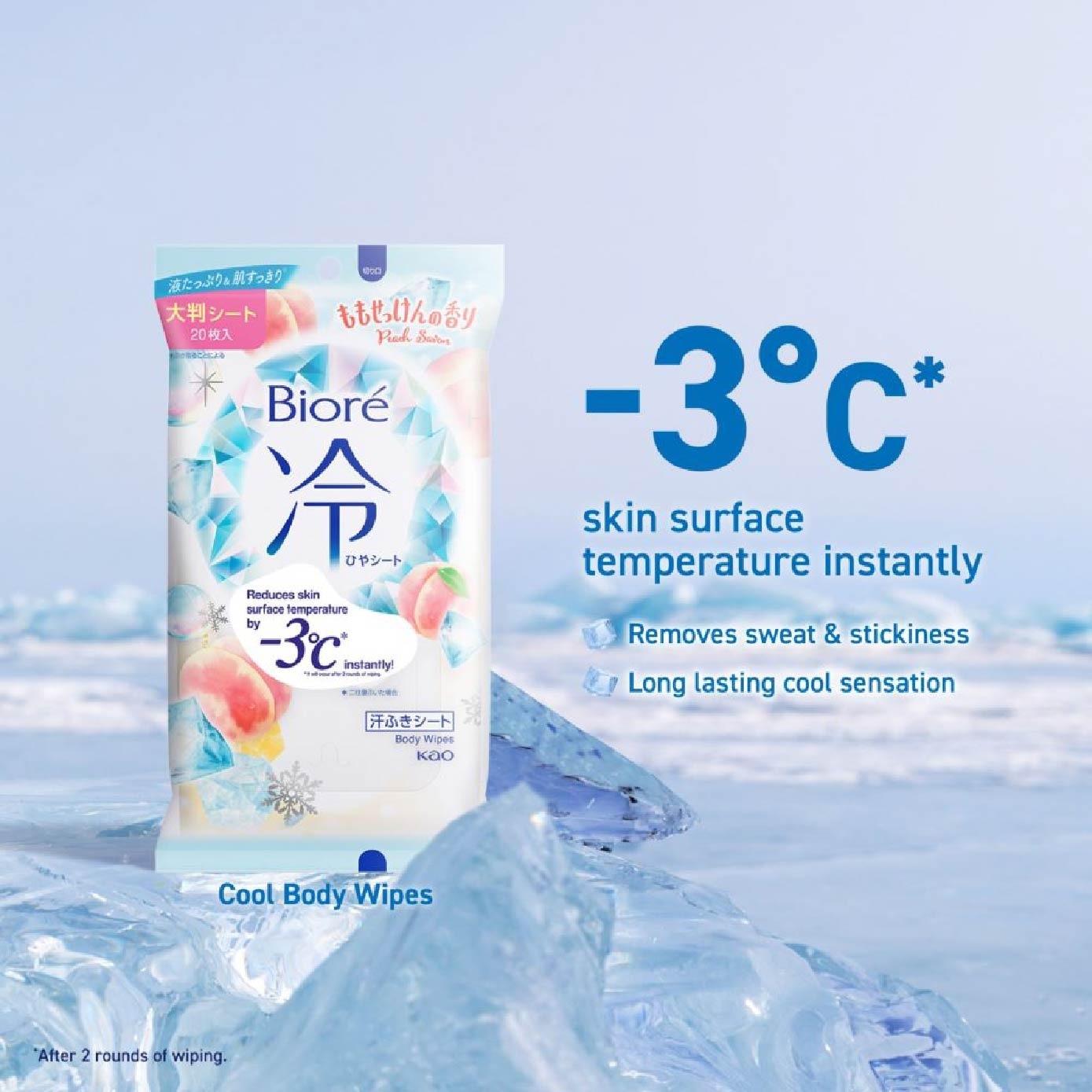 Cool Body Wipe Sheet Peach Scent (Removes Sweat & Body Odour) 20s