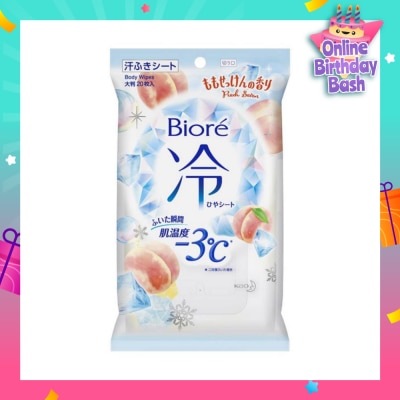 KAO BIORE Cool Body Wipe Sheet Peach Scent (Removes Sweat & Body Odour) 20s
