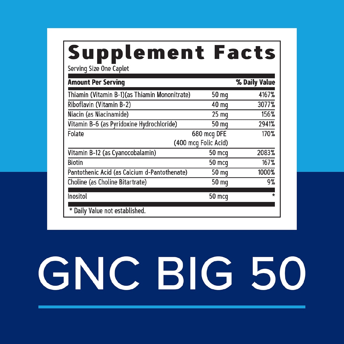 GNC Big 50 B-Complex Formula Vegan Caplet 90s