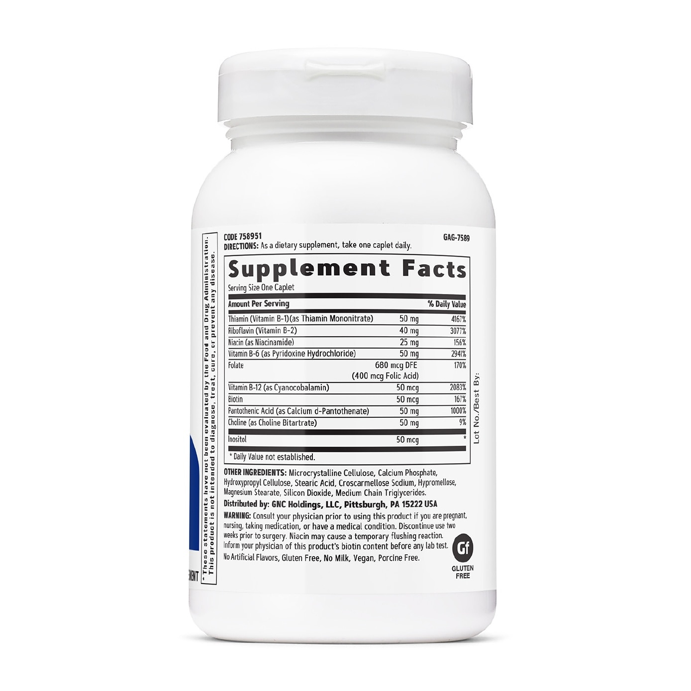 GNC Big 50 B-Complex Formula Vegan Caplet 90s