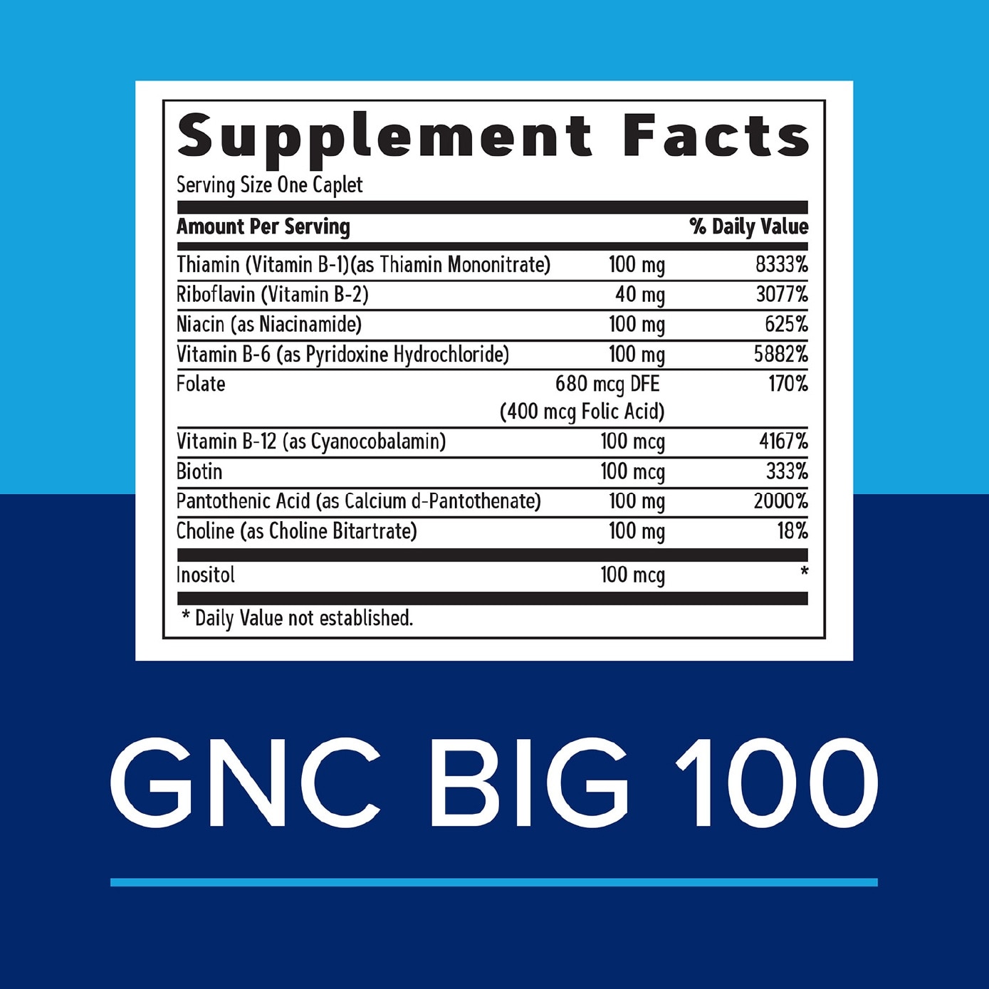 GNC Big 100 B-Complex Formula Vegan Caplet 90s