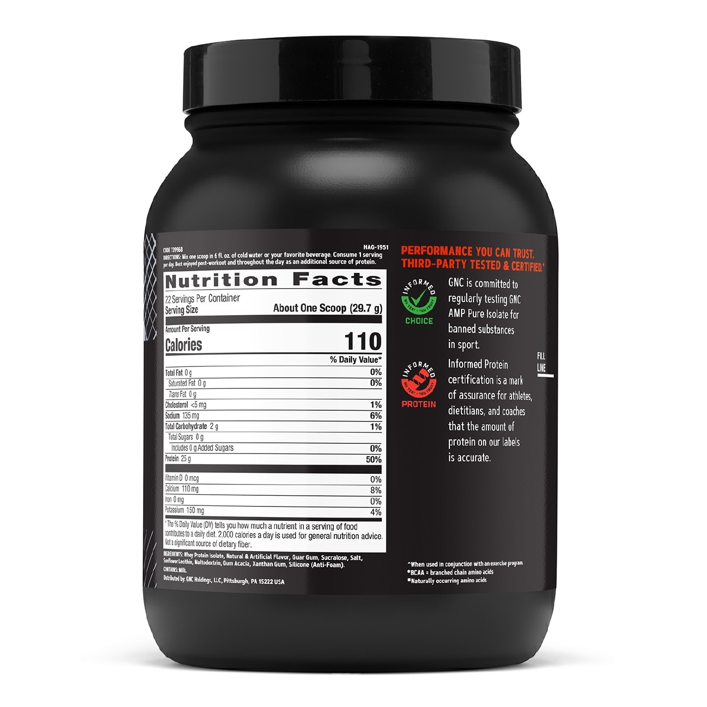 GNC AMP Micro-Filtered Whey Protein Pure Isolate Vanilla Custard 653.4g