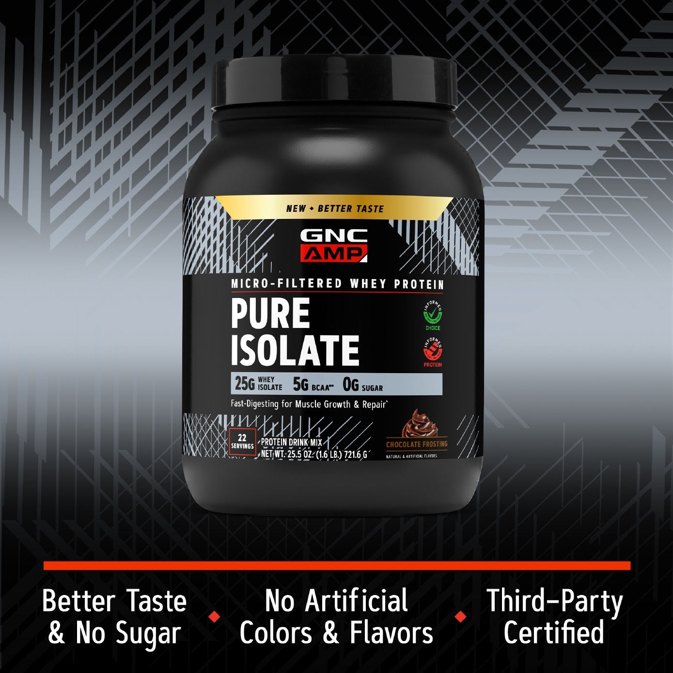 AMP Micro-Filtered Whey Protein Pure Isolate Chocolate Frosting 721.6g image
