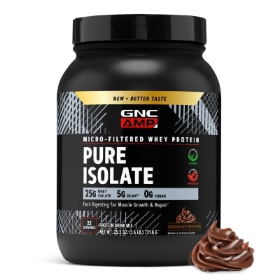 GNC AMP Micro Filtered Whey Protein Pure Isolate Chocolate Frosting 721.6g image