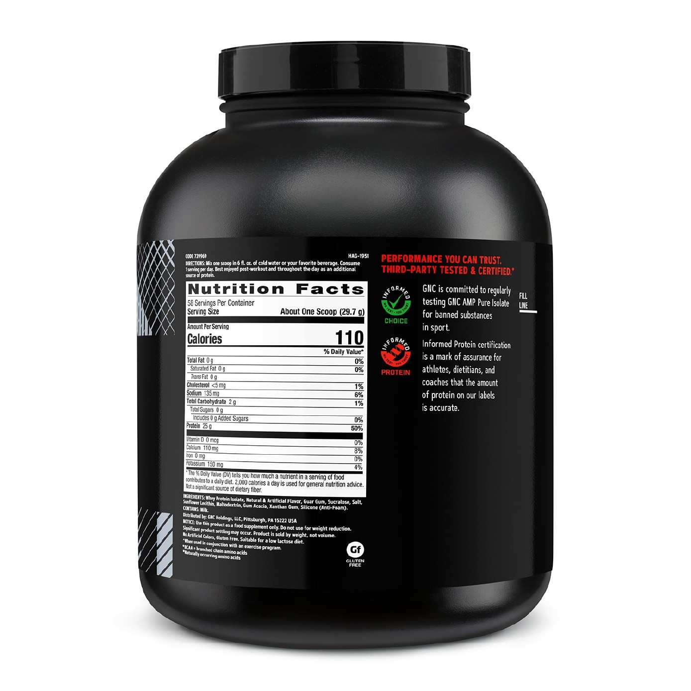 GNC AMP Micro-Filtered Whey Protein Pure Isolate Vanilla Custard 1722.6g