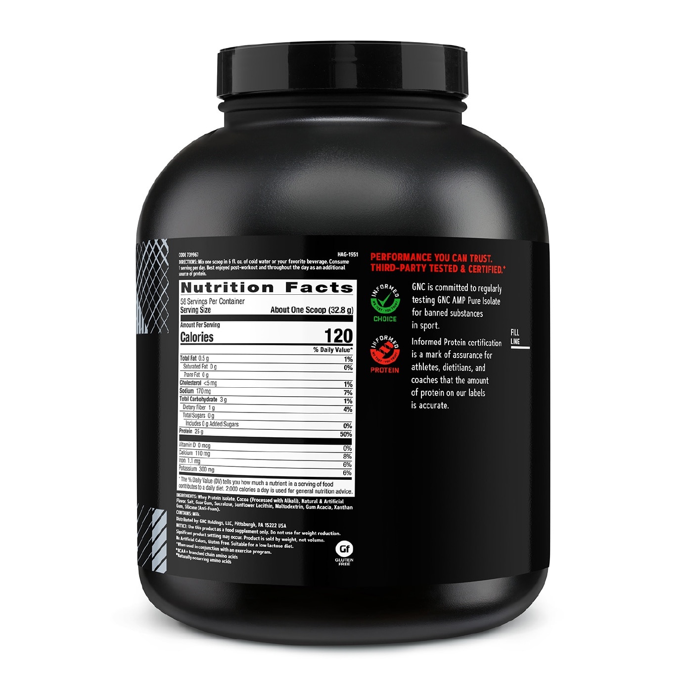 GNC AMP Micro-Filtered Whey Protein Pure Isolate Chocolate Frosting 1902.4g