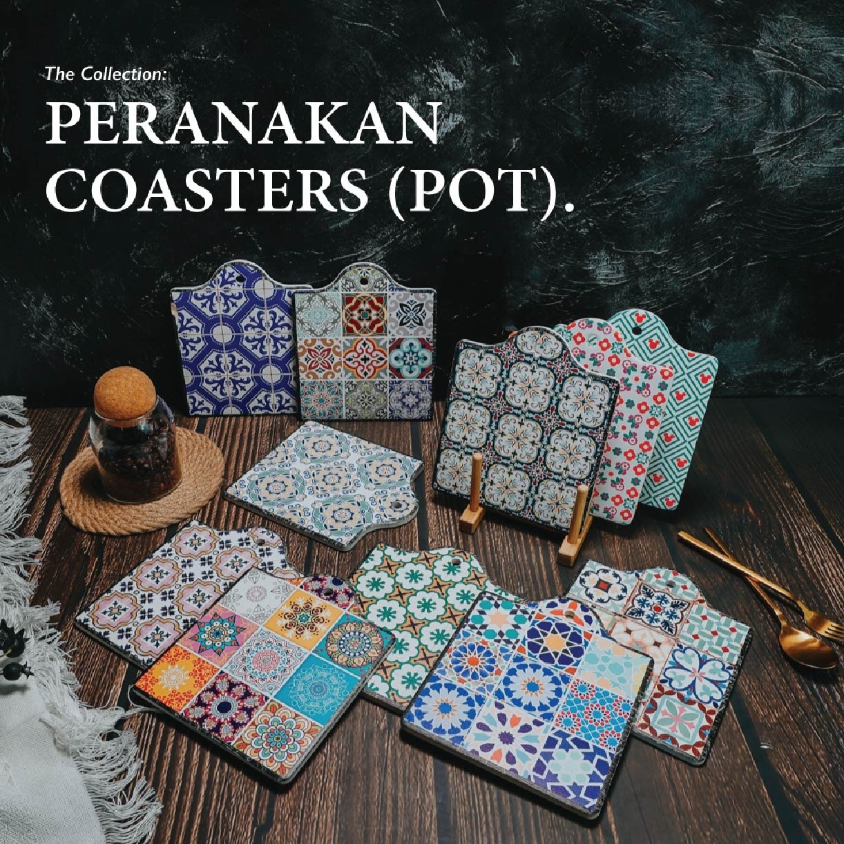 Peranakan Coaster (Pot)-G PC60060G (Heat Resistance + Thermal Insulator + Cork Backing To Prevent Scratches) 0.35kg