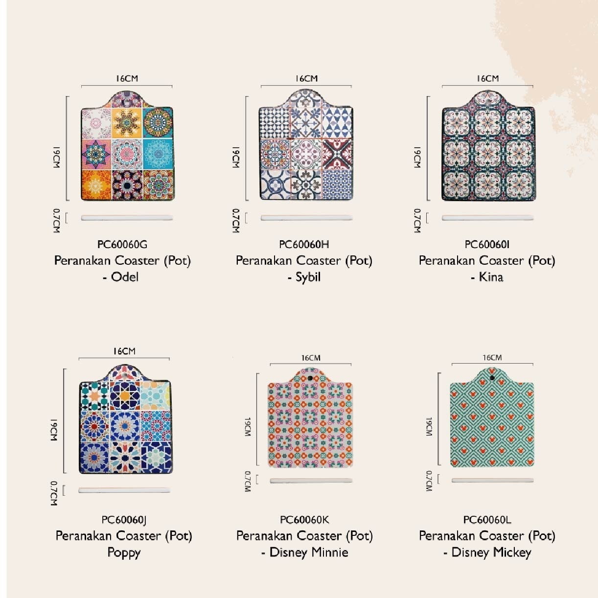 Peranakan Coaster (Pot)-G PC60060G (Heat Resistance + Thermal Insulator + Cork Backing To Prevent Scratches) 0.35kg