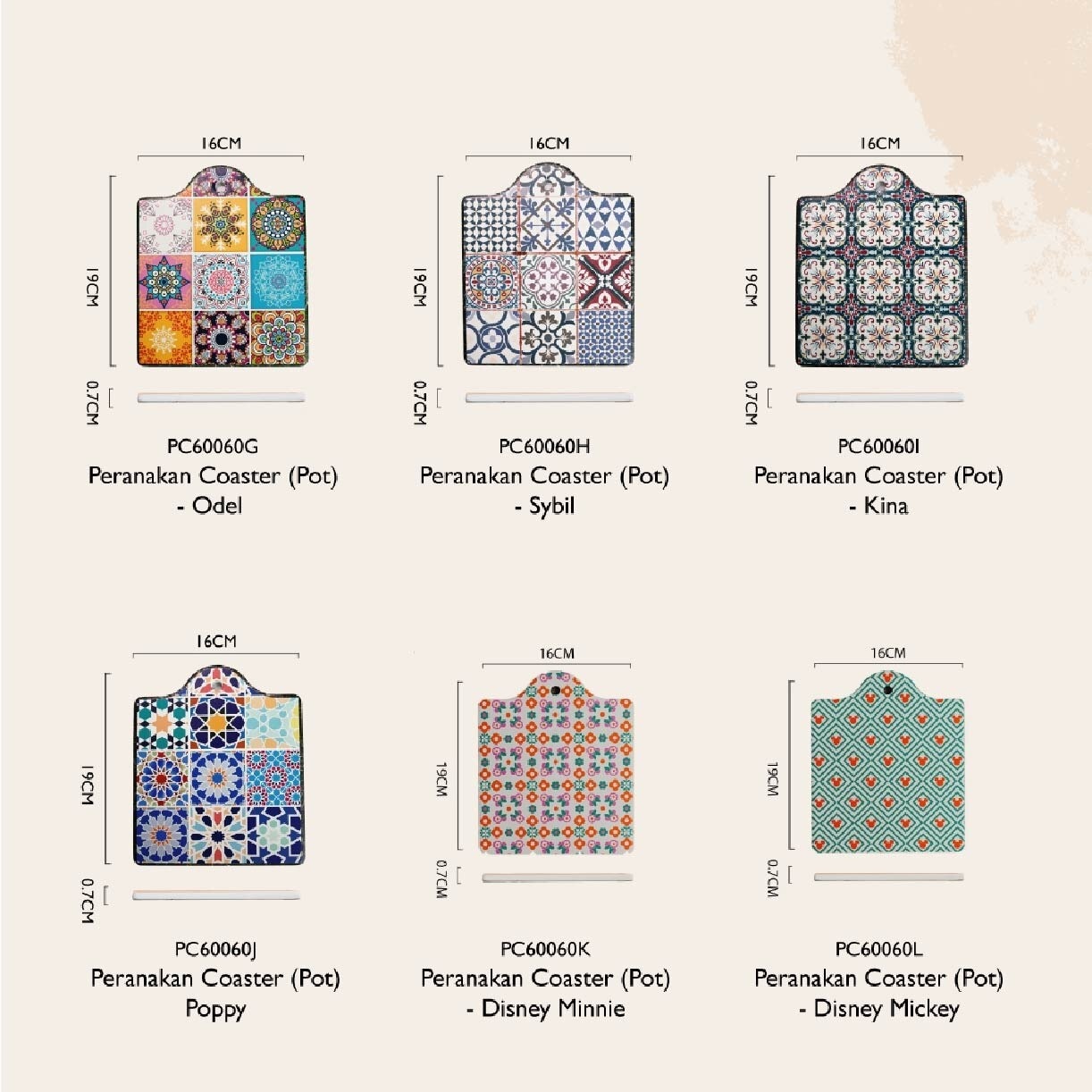 Peranakan Coaster (Pot)-H PC60060H (Heat Resistance + Thermal Insulator + Cork Backing To Prevent Scratches) 0.35kg