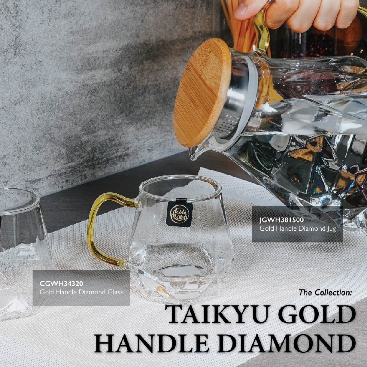TAIKYU Gold Handle Diamond Glass CGWH34320 (High Quality And Lead-Free Glass) 340ml