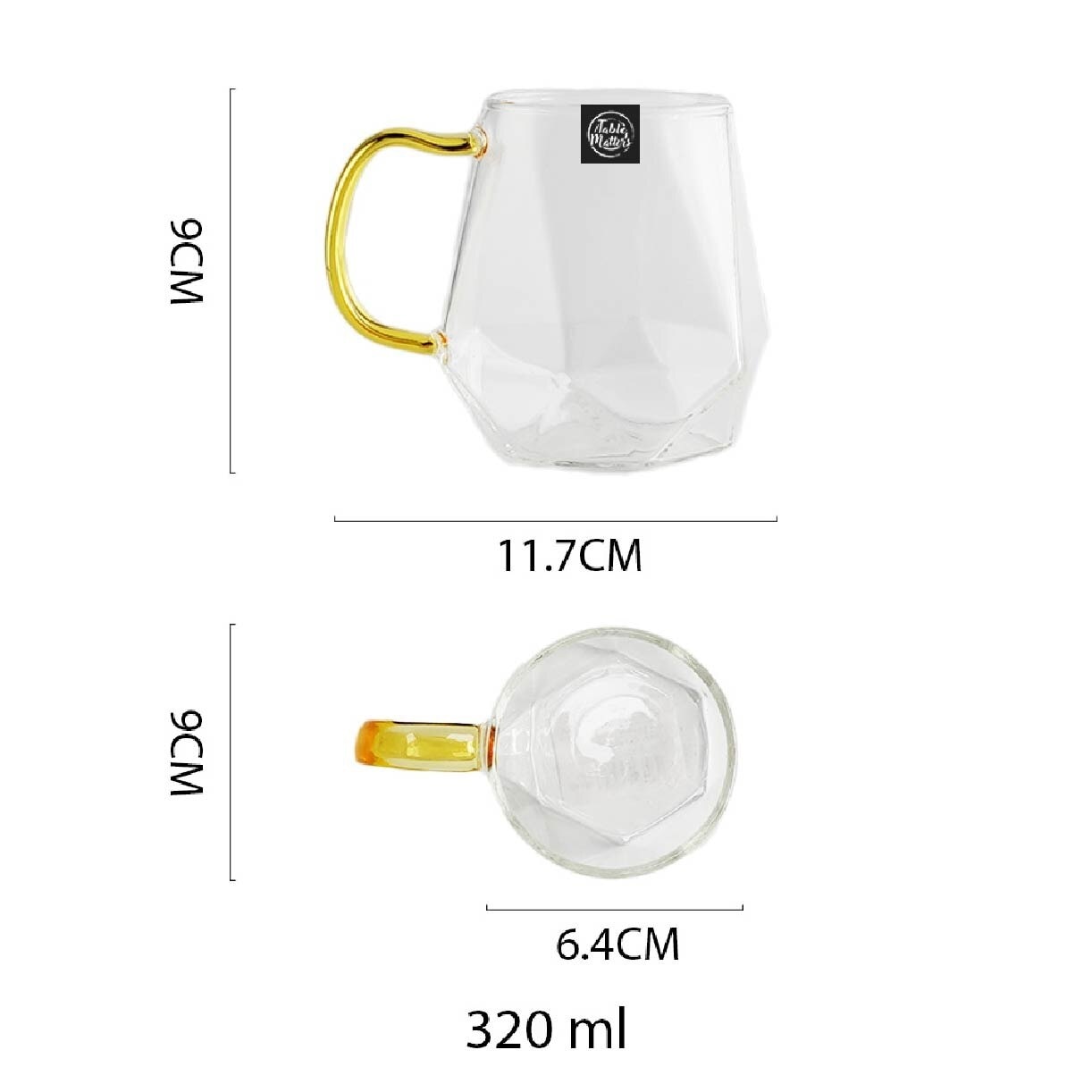 TAIKYU Gold Handle Diamond Glass CGWH34320 (High Quality And Lead-Free Glass) 340ml